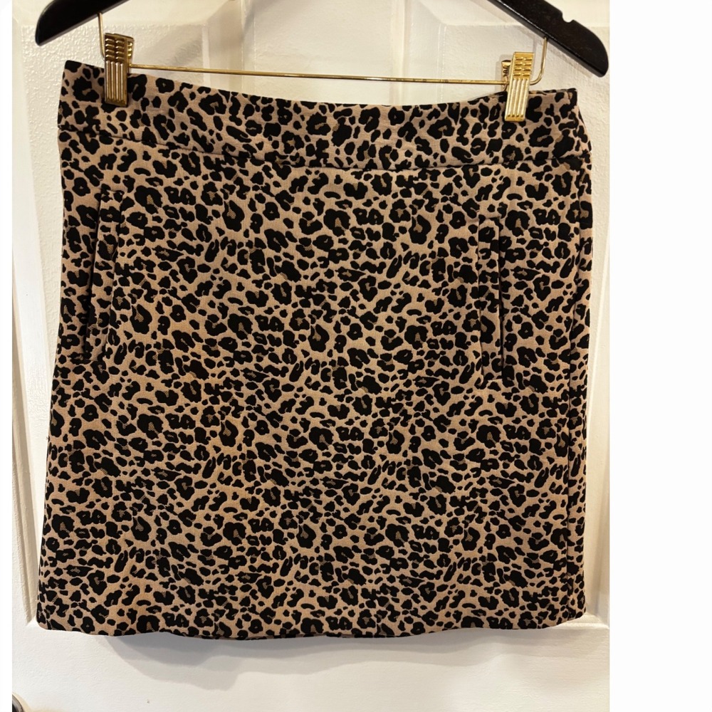 LOFT Leopard Print Mini Skirt Trendy Brown Black Jacquard Pockets Sz 10